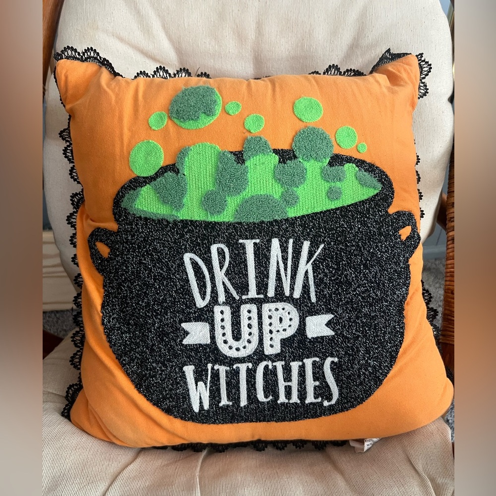 HALLOWEEN CAULDRON DRINK UP WITCHES PILLOW